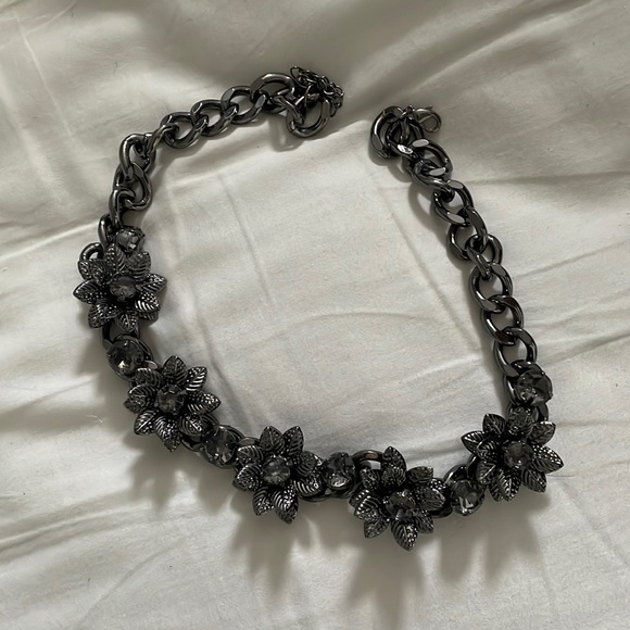 Vintage Chunky Floral Rhinestone Chain Necklace / Chocker - Picture 1 of 3